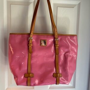Dooney & Bourke Pink Patent Leather with Tan Leather-Trim Tote